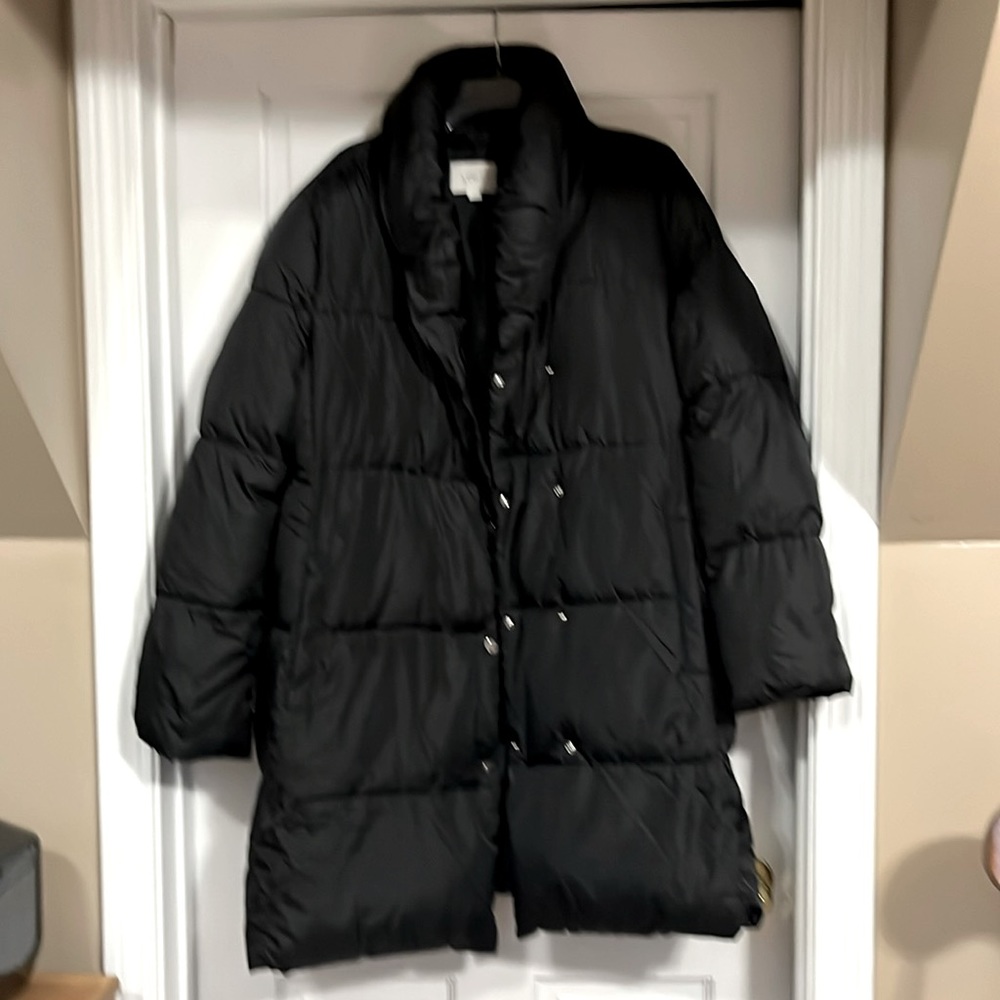 Women’s size large black winter coat from Loft.